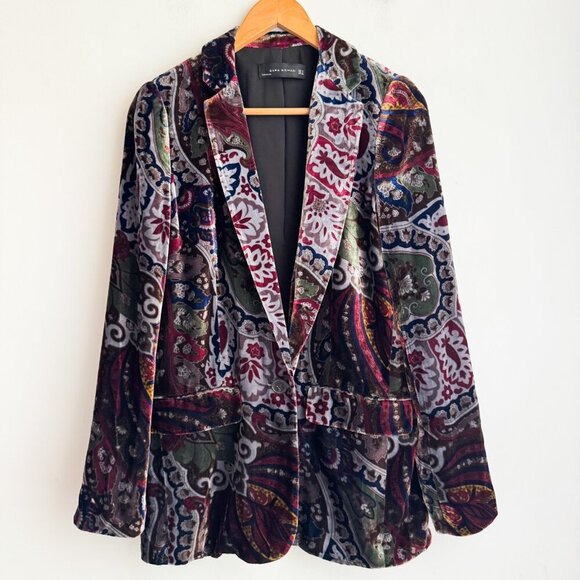 Zara Velvet Paisley Print Classic Blazer S - Picture 1 of 5